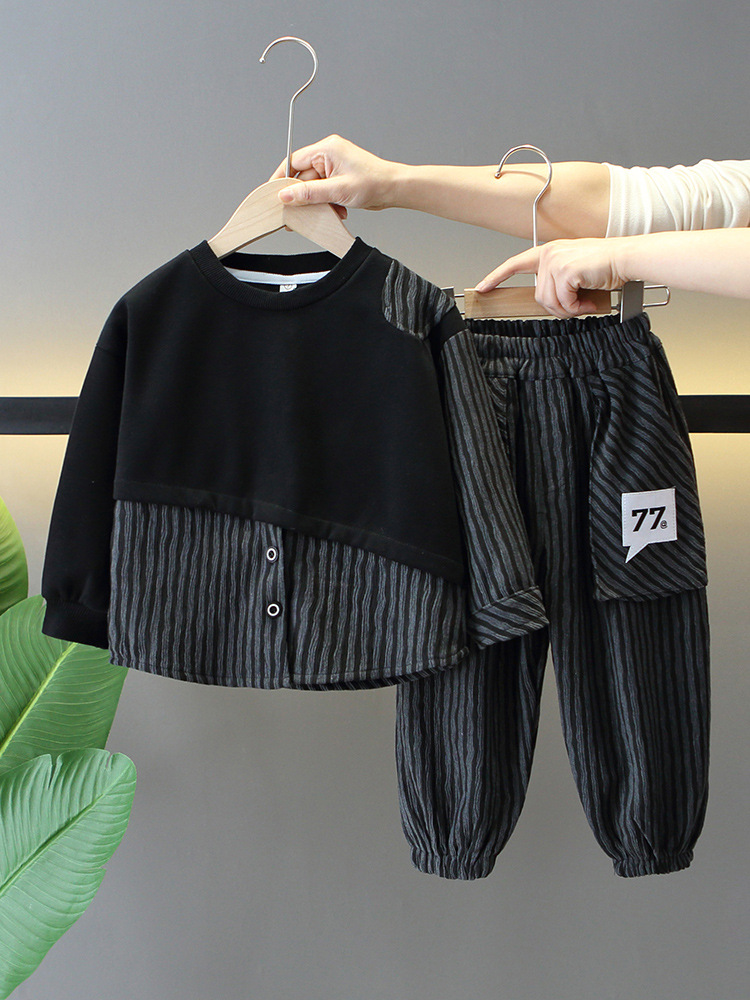 Conjunto de Primavera para Niños 6128, Sudadera a Rayas Moderna 2026, Estilo de Dos Piezas, a la Moda para Primavera y Otoño