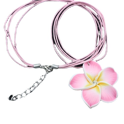 Soft pottery flower personalized necklace and earrings two-piece set European and American wax rope soft pottery plumeria-shaped bridesmaid gift N3211