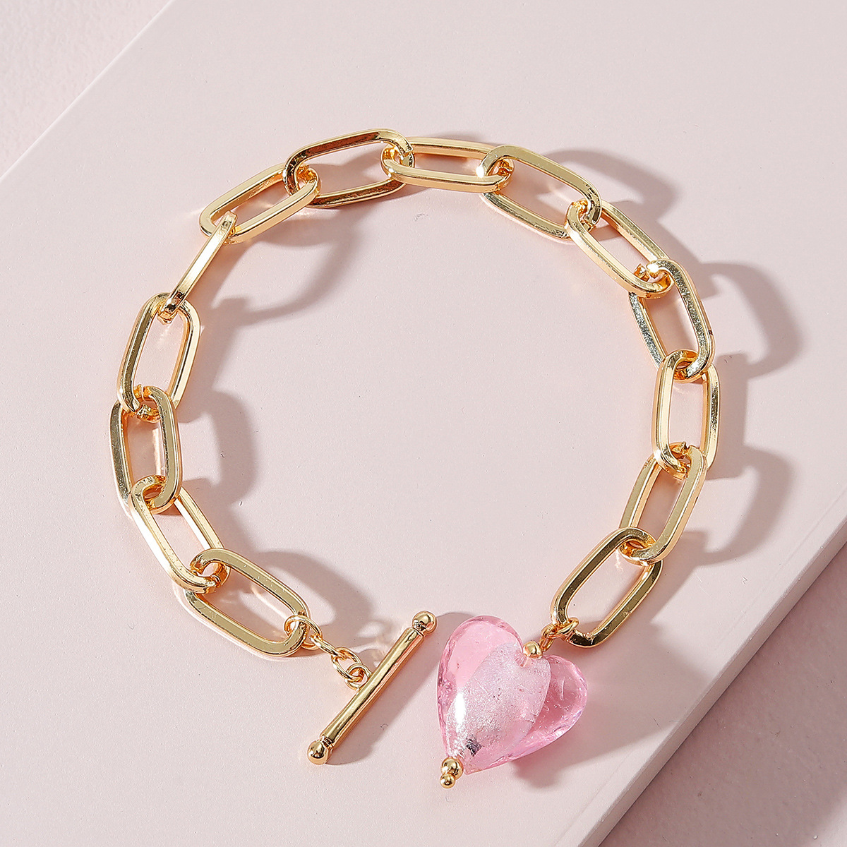 Fashion Jewelry Glass Peach Heart Shaped Chain Alloy Bracelet display picture 2