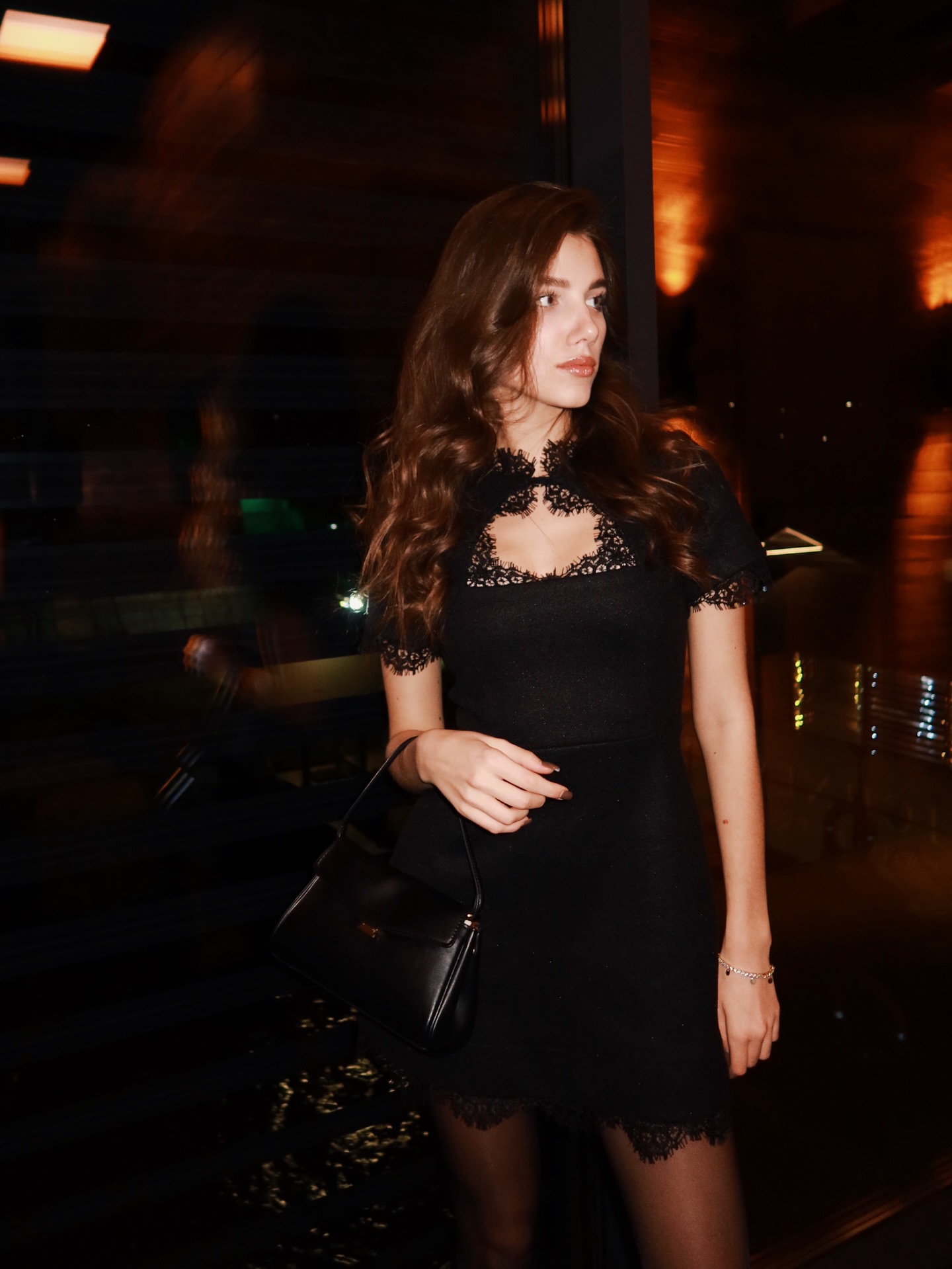 Women's Elegant Lace Panel Hollow Out Short Sleeve Belted A-Line Mini Dress – Casual Summer Black Gown_ecoleips.com