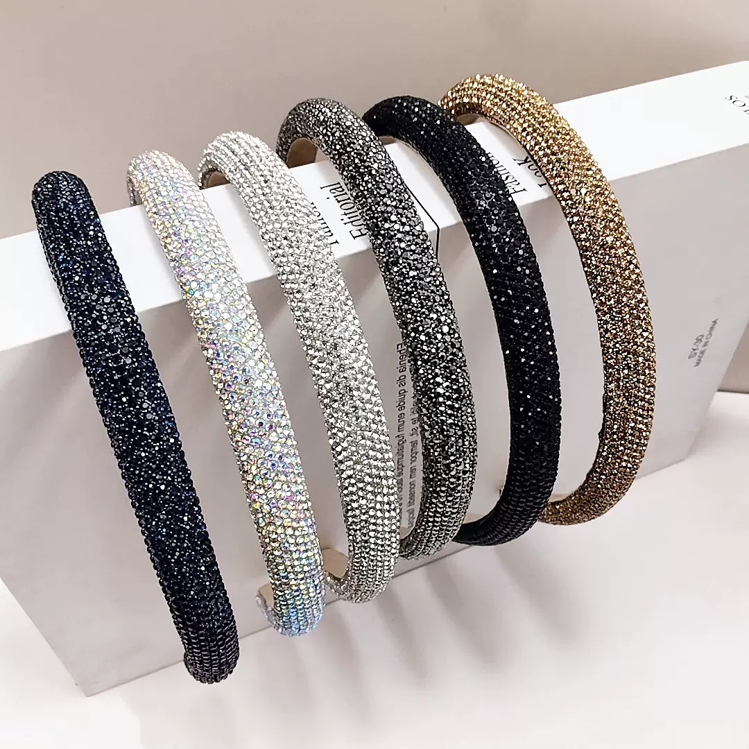 亚马逊跨境高级感满钻发箍网红财阀千金高档时尚压发轻奢头箍发饰