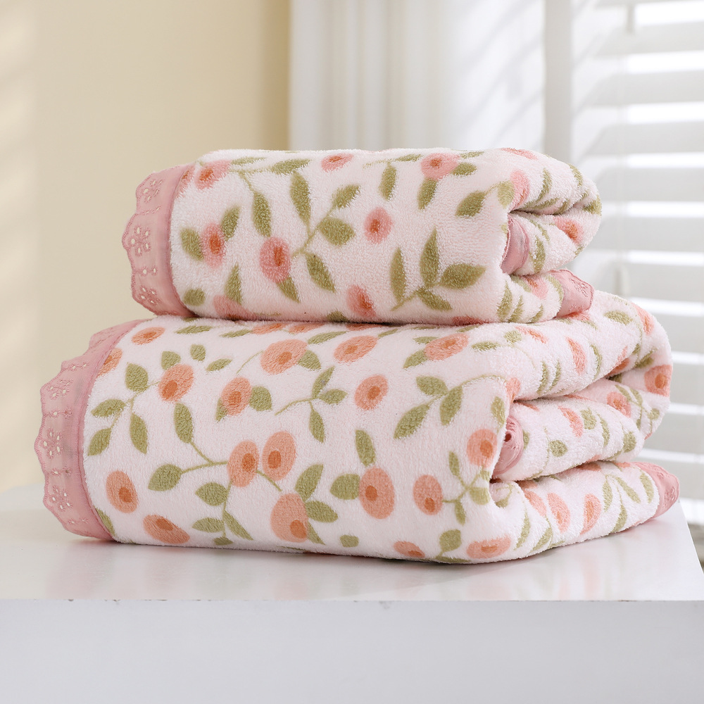 Towel Bath Towel New Fresh Floral Towel Thickened Coral Velvet Lace Towel Soft Super Absorbent Towel Set
