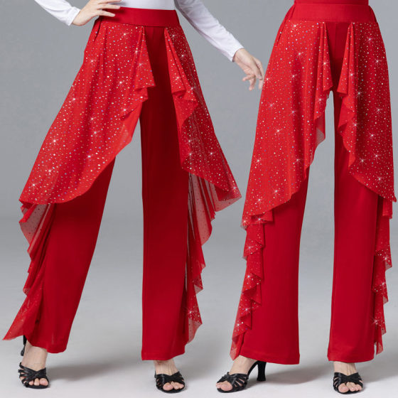 Square Dance Clothing Modern Dance Pants Women's Latin Dance Pants Ballroom Dance Wide Leg Pants Dance Pants Practice Clothes Pants