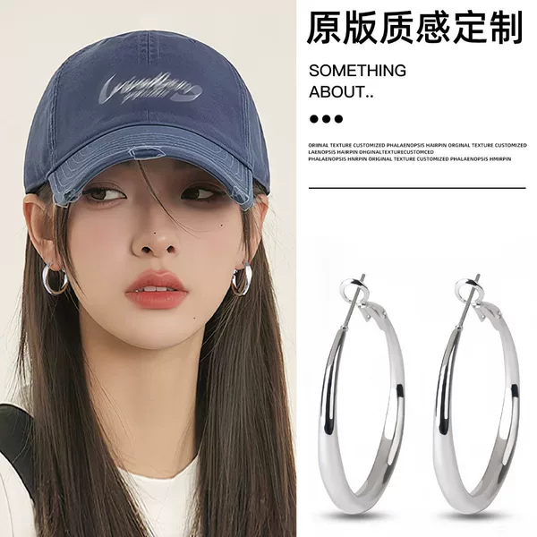 Silver Plain Hoop Earrings for Women 2026 New Popular Style Round Face Earrings Light Luxury Niche Style Earrings High-End Earrings