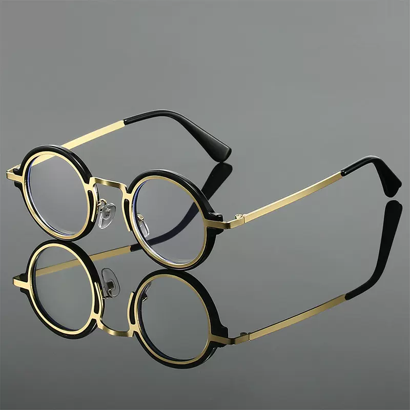 跨境新款圆形款斯文优雅防蓝光眼镜复古文艺商务办公无度数平光镜