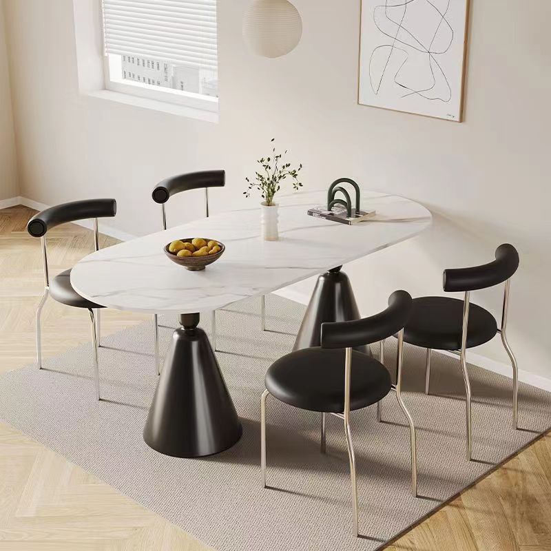 설산무늬 성배 식탁 + 블랙다리 [더블라운드]