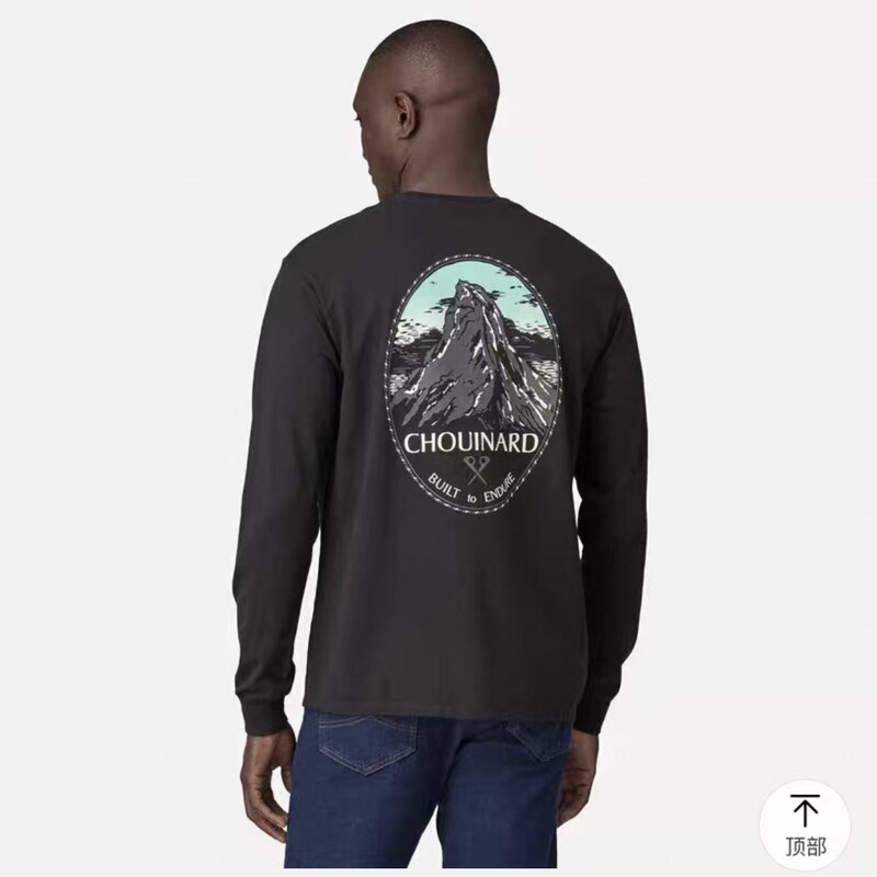 Patagonia American Casual Style Mountain Print Series Lightweight Couple's Round Neck Long-Sleeve T-Shirt