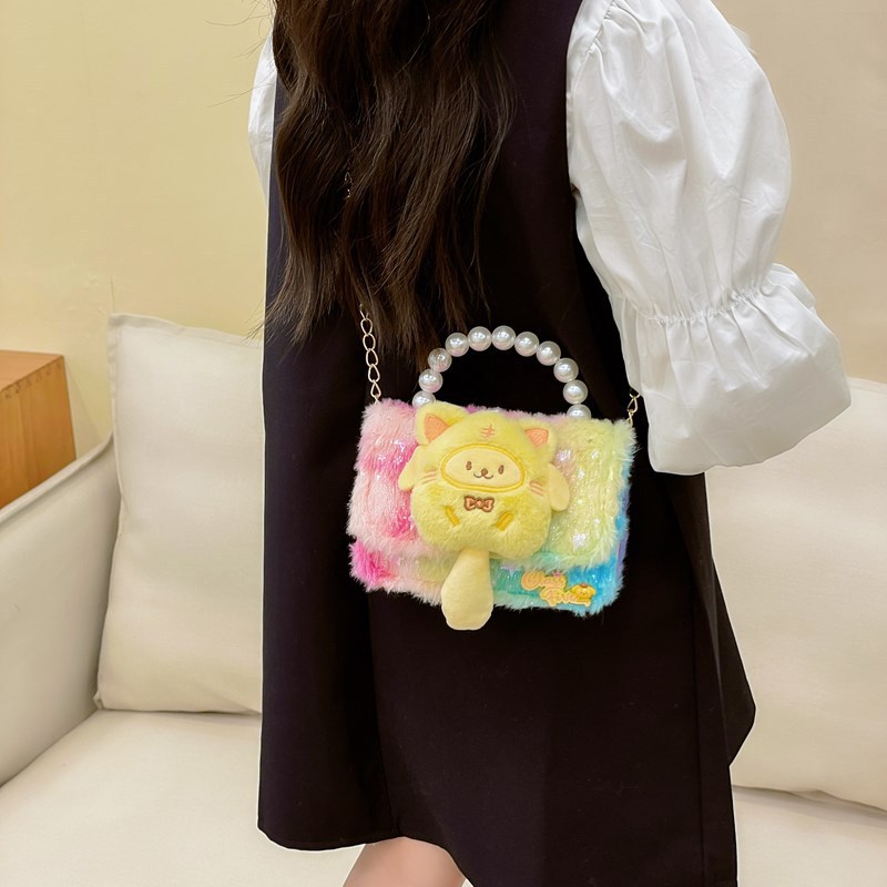 Bolsos para niños lindos bolsos de hombro de peluche versátiles nuevos jardín de infantes bolsos de perlas accesorios bolsos de cambio
