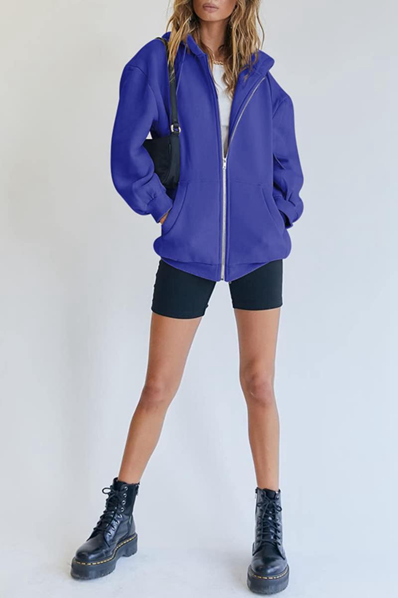 456g Weight Long Sleeve Sleeve Length Zipper Placket Type Regular Sleeve Sleeve Type Polyester Fabric Type Long Top Length Hoodie Tops Type Daily Occasion Hooded Neckline Regular Fit Fit Type Solid Color Pattern Spring, Autumn Season Women's Gender Pocket Design Streetwear Style Women's Streetwear Solid Color Pocket Zipper Hoodie 10