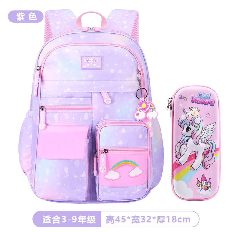跨境小学生书包女孩可爱彩虹背包大容量侧开式1-2-3-6年级5双肩包|undefined