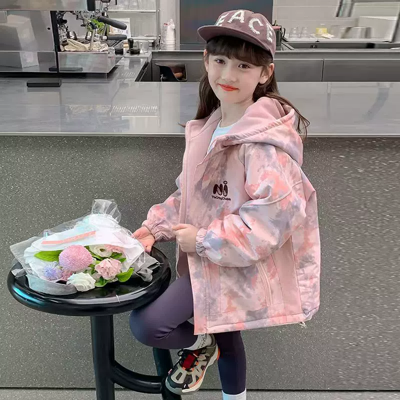 女童加绒双面穿外套2025新款儿童两面穿中大童冲锋衣防风保暖上衣