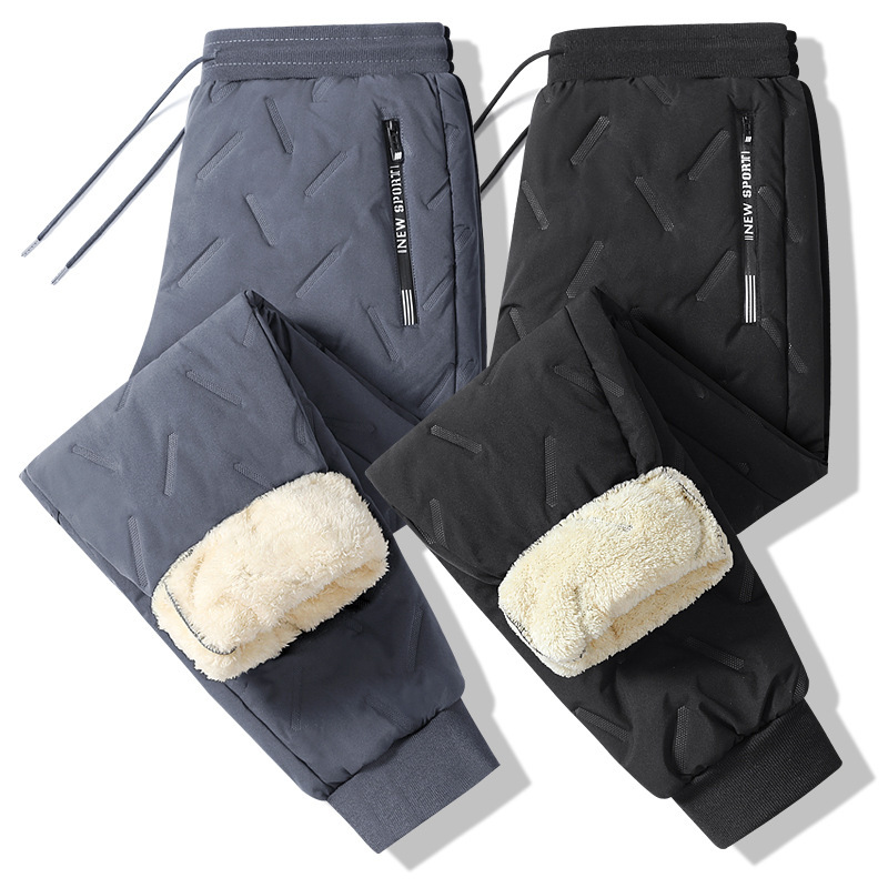Cross-border plus size Winter Windproof Waterproof fleece-lined Cotton Pants Lambskin Thickened Men's Outer Wear Sports Casual Pants for Men Cross-border plus size Winter Windproof Waterproof fleece-lined Cotton Pants Lambskin Thickened Men's Outer Wear Sports Casual Pants for Men