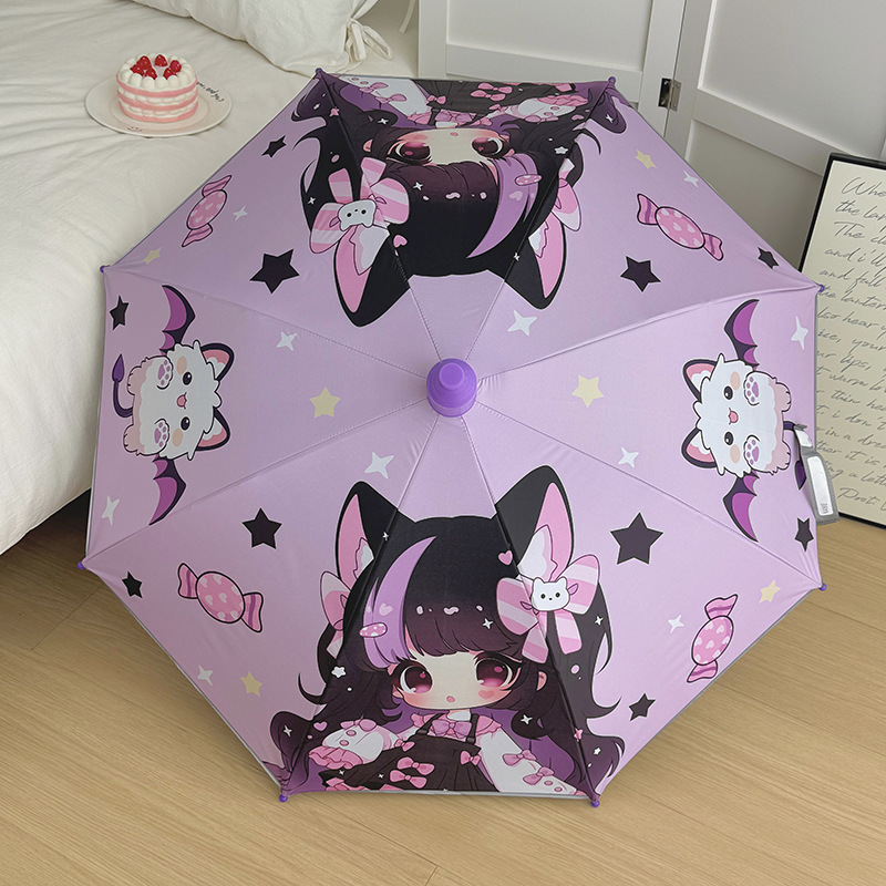 New Children's Umbrella Safety Reflective Strip Cute Cartoon Long Handle Umbrella for Boys and Girls Children Students Umbrella with Name Stickers