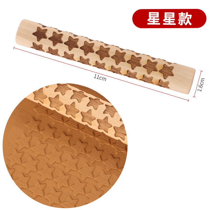 陶艺工具木质肌理棒泥滚压花纹擀泥杖陶泥手工DIY多种花纹雪花印|undefined