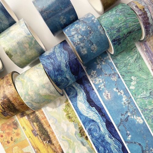 Single pack Van Gogh oil painting series Japanese paper tape Starry sky hand ledger tape DIY decorative hand ledger tape 5 meters