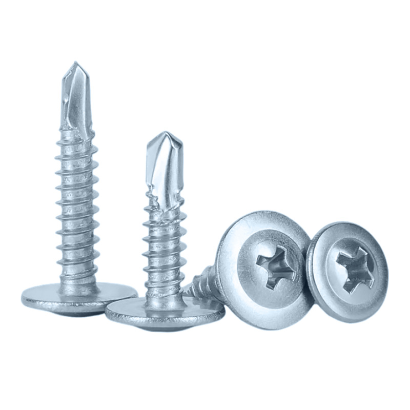 Cruz de zinc azul y blanco, gran cabeza plana, tornillo de cola de taladro huasi, Cabeza Redonda galvanizada con almohadilla, cinturón de perforación automática, alambre de cola de golondrina