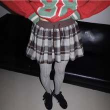 春季新款~韩国ins复古学院格子蓬蓬裙短裙南瓜裙撞色半身裙东大门