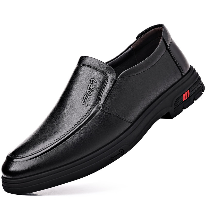 Men's Slip-On Leather Shoes, New Spring and Autumn Business Style, Round-Toe Casual Shoes, Comfortable for Middle-Aged Men, Versatile Soft-Soled Shoes for Dad