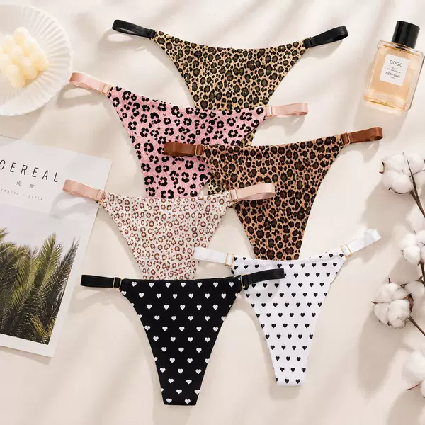 European and American cross-border Amazon fashion sexy pure desire breathable thin strap erotic leopard print low-rise T-shaped women's briefs