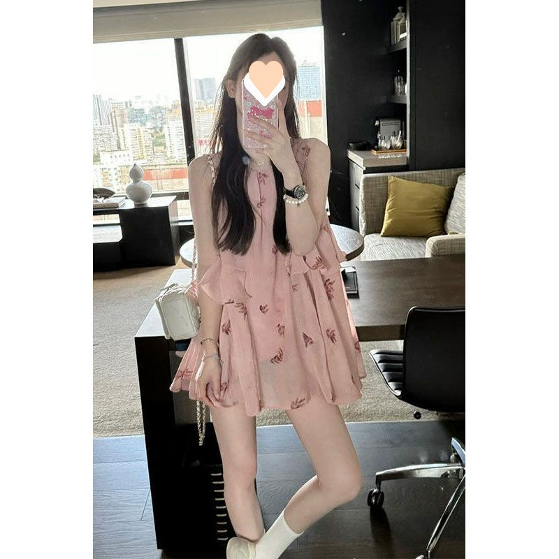 Милый и пряный ленивый стиль, атмосфера милой девушки, модное платье на подтяжках с принтом, женское летнее новое платье первой любви, темпераментная сказочная юбка