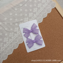 原创甜美可爱儿童学生发卡紫色绢纱小蝴蝶结对夹边夹刘海夹头花