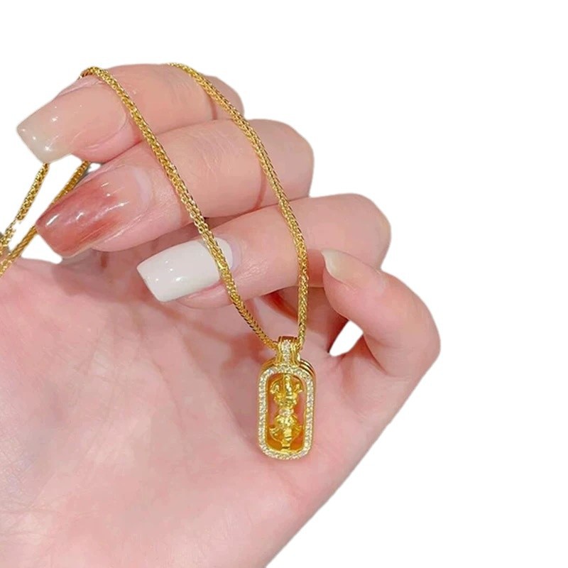 Vietnamese gold sand vintage vajra rotatable pendant necklace ethnic style fashion design for girlfriend_voghion.com