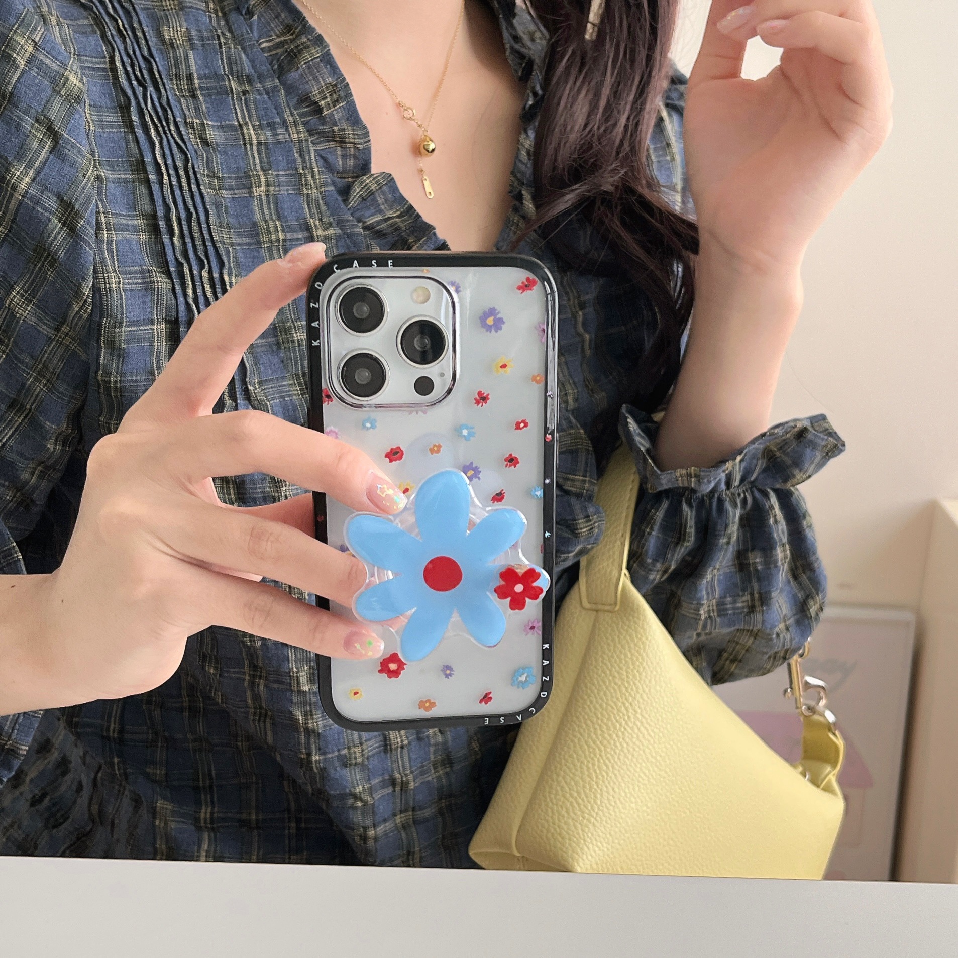 Flores de colores de primavera de niña simple para Apple 15ProMax funda para teléfono móvil 16Pro nicho 14/13 Mujer 16