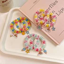 夏日手链星星挂坠可爱电话线闺蜜高弹发圈ins无痕彩虹皮筋发绳批