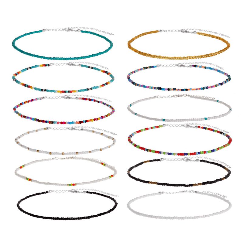 European and American New Cross-border Necklace Bohemian Short Necklace Handmade Fashionable Colorful Rice Bead Necklace Women's All-match