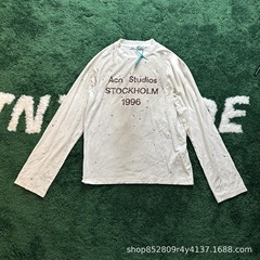 天井！ AC 25SS ホットドリルプリント コットンリネン 160g 男女兼用 カップル 長袖 Tシャツ トレンド