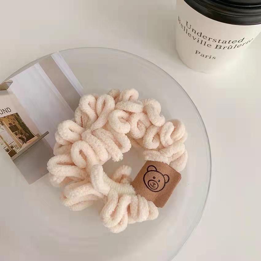Japonés y coreano Otoño e Invierno felpa intestino grande banda de pelo hembra plisada barba borde cuerda de pelo oso pegatina fregona banda de goma Cola de caballo cabeza de bola