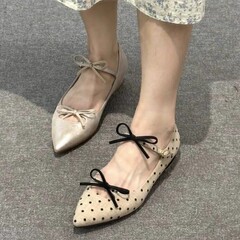 羊皮版~法式尖头蝴蝶结浅口单鞋女2025新款仙女风温柔平底玛丽珍