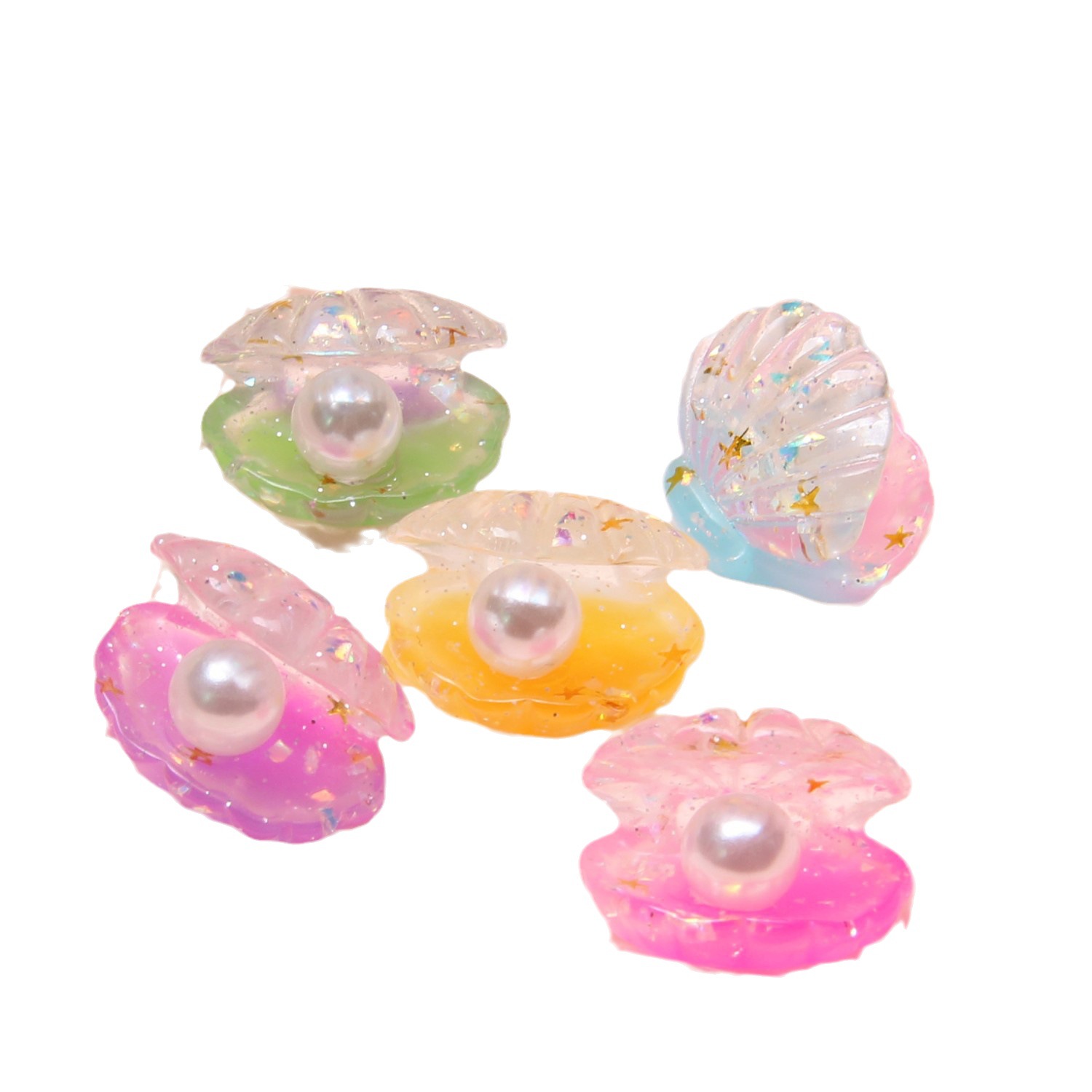 Gradiente tridimensional brillo simulación perla Shell accesorios de resina DIY teléfono móvil Shell Cros zapato hebilla aparcamiento signo Decoración