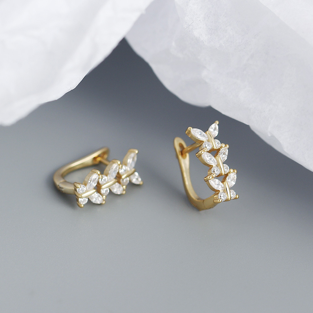 Yhe0368 Earrings S925 Silver Butterfly Diamond U-shaped Ear Buckle Silver Earrings display picture 9