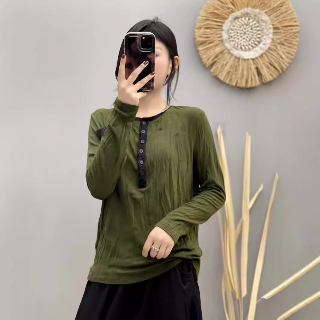 Autumn cashmere base body-friendly long-sleeve with a round collar