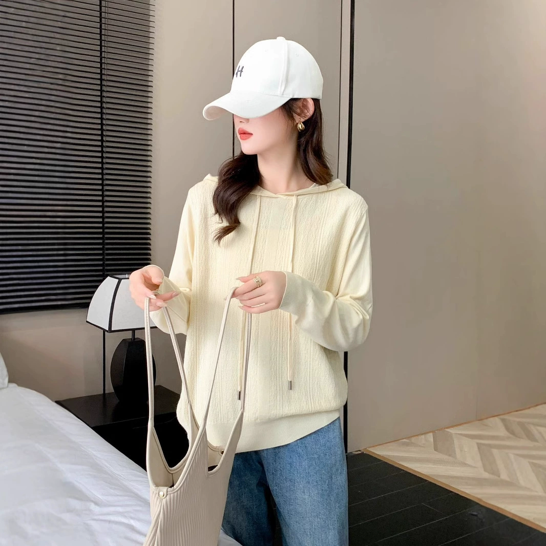 Хит продаж на Amazon: женский трикотажный топ в корейском стиле, свободного кроя, с капюшоном, однотонный, для стройности.