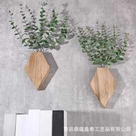 木质墙壁花盆装饰壁炉干花装饰悬挂花瓶菱形花瓶客厅背景墙装饰