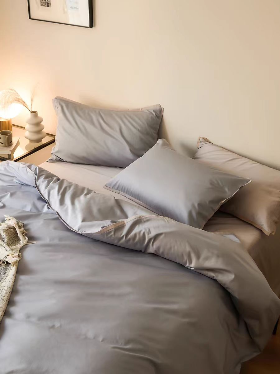 Estilo nórdico 100S algodón de cuatro piezas de satén de algodón de fibra larga algodón de cuatro piezas de algodón puro simple funda de edredón de cama de color sólido sábana