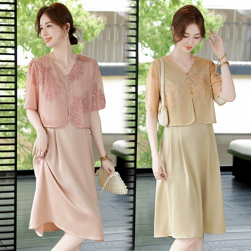 Костюм-рубашка в китайском стиле для мамы, летняя рубашка с V-образным вырезом в западном стиле 2025 года, свободный комплект из двух предметов для женщин среднего возраста