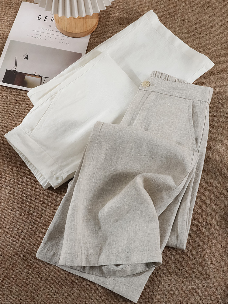 ピュアリネンワイドレッグパンツ2025新しい薄いリネンドレープハイウエスト9ポイントスリムカジュアルストレートレッグパンツ女性用