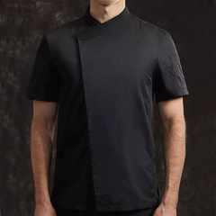 廚師工作服夏季透氣純色立領短袖薄款工服酒店餐廳食堂廚房工衣