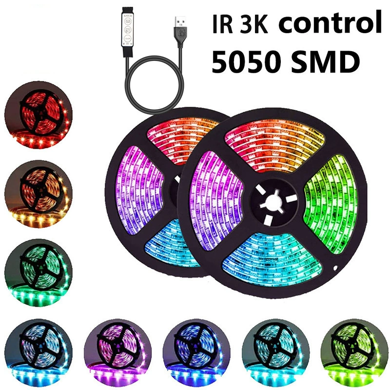 5V 5050 RGB LED Strip, 18 LEDs/m, Bluetooth APP & Music Sync, USB-Powered, Custom Lengths