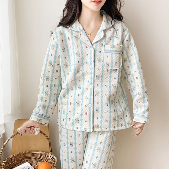 Otoño y invierno nuevo pijama de mujeres cardigán de aire mezclado chicas lindas dibujos animados princesa impresión ropa para el hogar