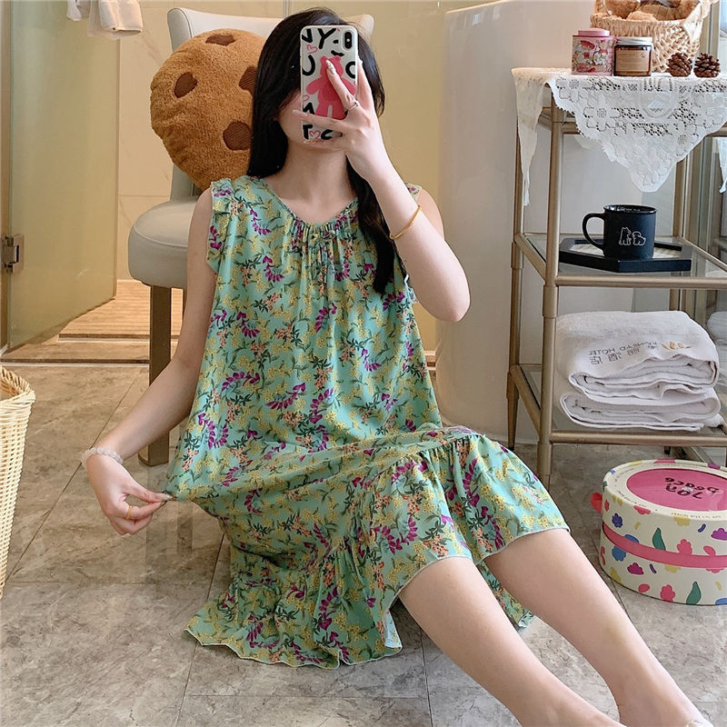 2025 estilo princesa coreana vestido lindo suelto rayón ropa de hogar seda de algodón camisón mujeres verano delgado