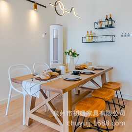 北欧实木餐桌椅组合家用长方形全实木长桌餐厅吃饭桌子原木办公桌