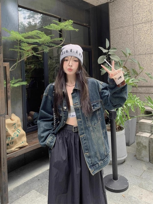 深色水洗复古牛仔外套女春秋新款宽松显瘦高级感时尚牛仔上衣|undefined