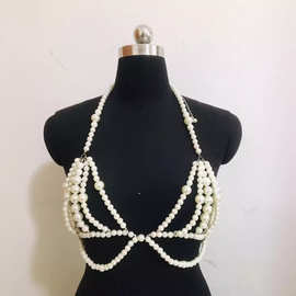 XH10004 欧美跨境大小各异珍珠组合时尚挂脖露背胸链身体链小背心