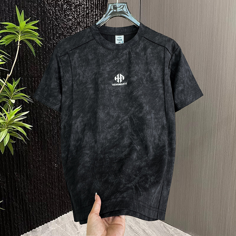 Trendy Brand Embroidered Short-Sleeved T-Shirt for Men 2026 Summer Men's Casual Breathable Half-Sleeved Round Neck Cotton T-Shirt Trendy Men's Clothing