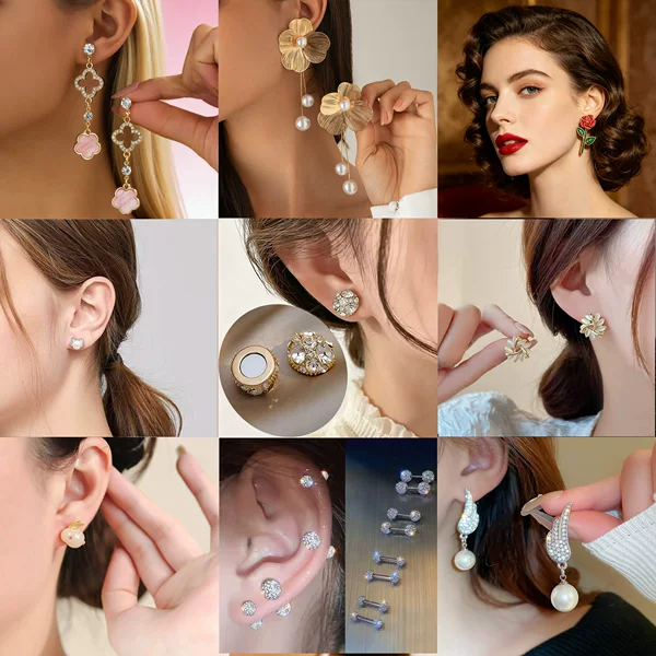Ear Clips for Women Without Pierced Ears, Student Style, Light Luxury, Full Diamond Magnetic Ear Clips, High-End, Super Shiny, Niche, Versatile Earrings Wholesale