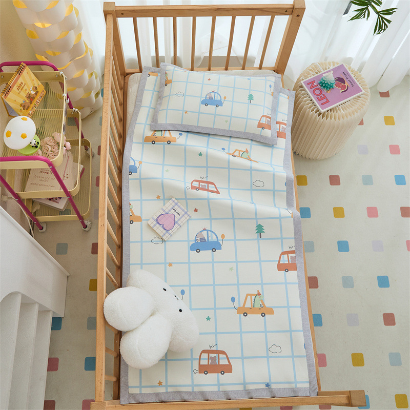 2025 New Kidsren's 600D Ice Silk Mat Class a Crib Mat Two-Piece Set Maternal and Infant Grade Toddler Ice Silk Mat